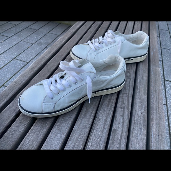 Prada 4E3314 BIANCO LEATHER LACE UP LOGO LOW TOP SNEAKERS - Picture 6 of 16